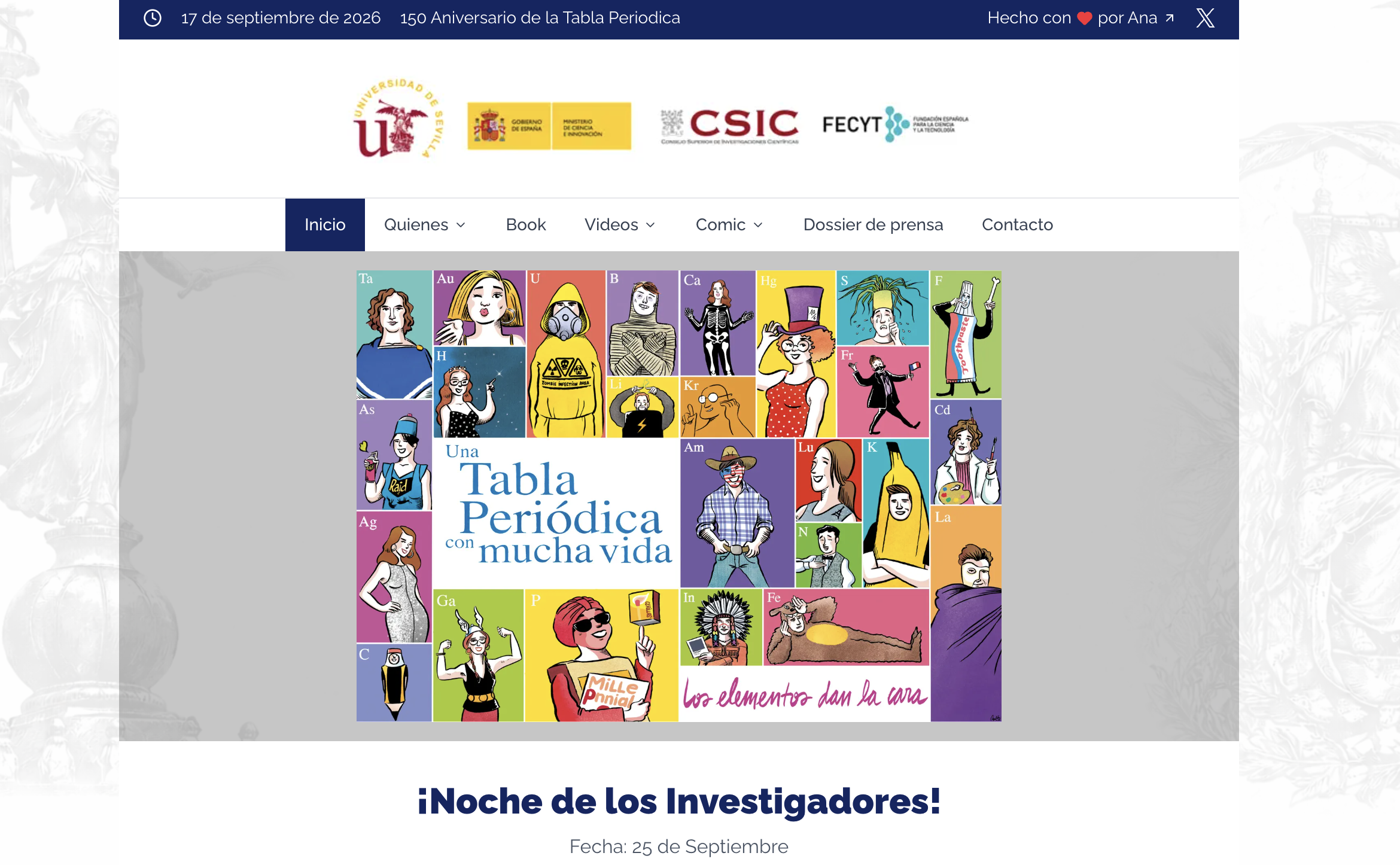 Tabla Periódica — 150 Aniversario · Universidad de Sevilla